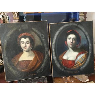 School Portraits Pair Of Italian XVIII Saintes